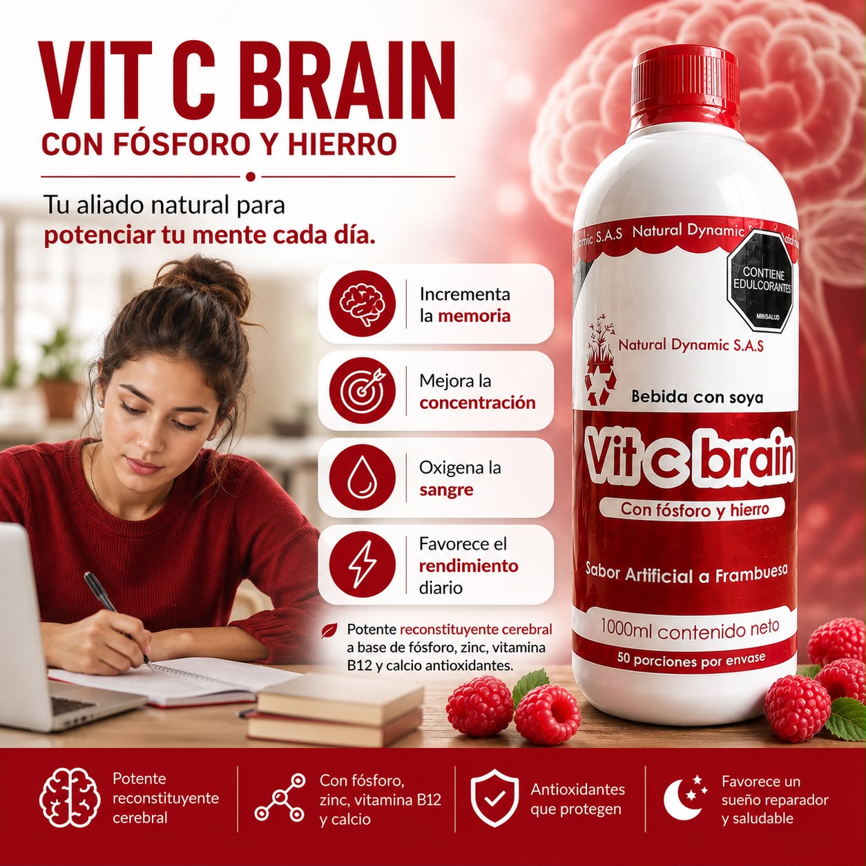 Vit C Brain Líquido Natural | memoria, concentración y rendimiento